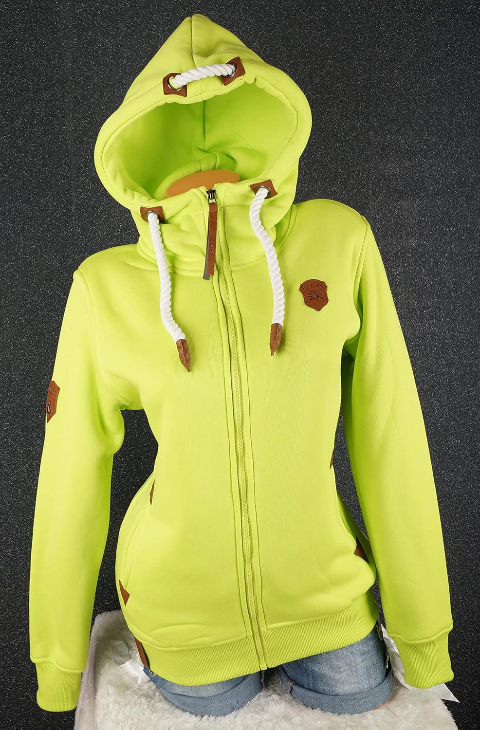 TA Fashion Damen Sweat Jacke Kapuze Fleece gefüttert Übergangsjacke Hoodie gestreiftes oder dünn-ges