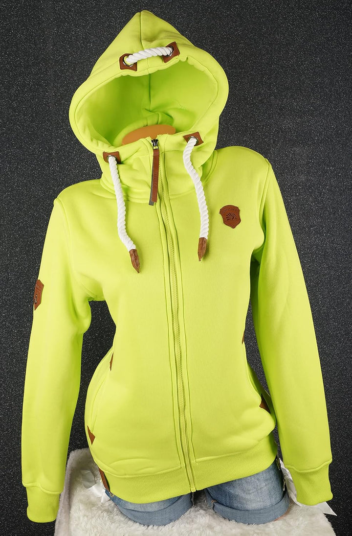 TA Fashion Damen Sweat Jacke Kapuze Fleece gefüttert Übergangsjacke Hoodie gestreiftes oder dünn-ges
