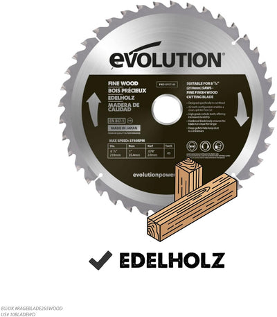 Evolution FW210TCT-40 - 210 mm feines Holzsägeblatt - Hartmetallbestücktes Sägeblatt mit 40 Zähnen l