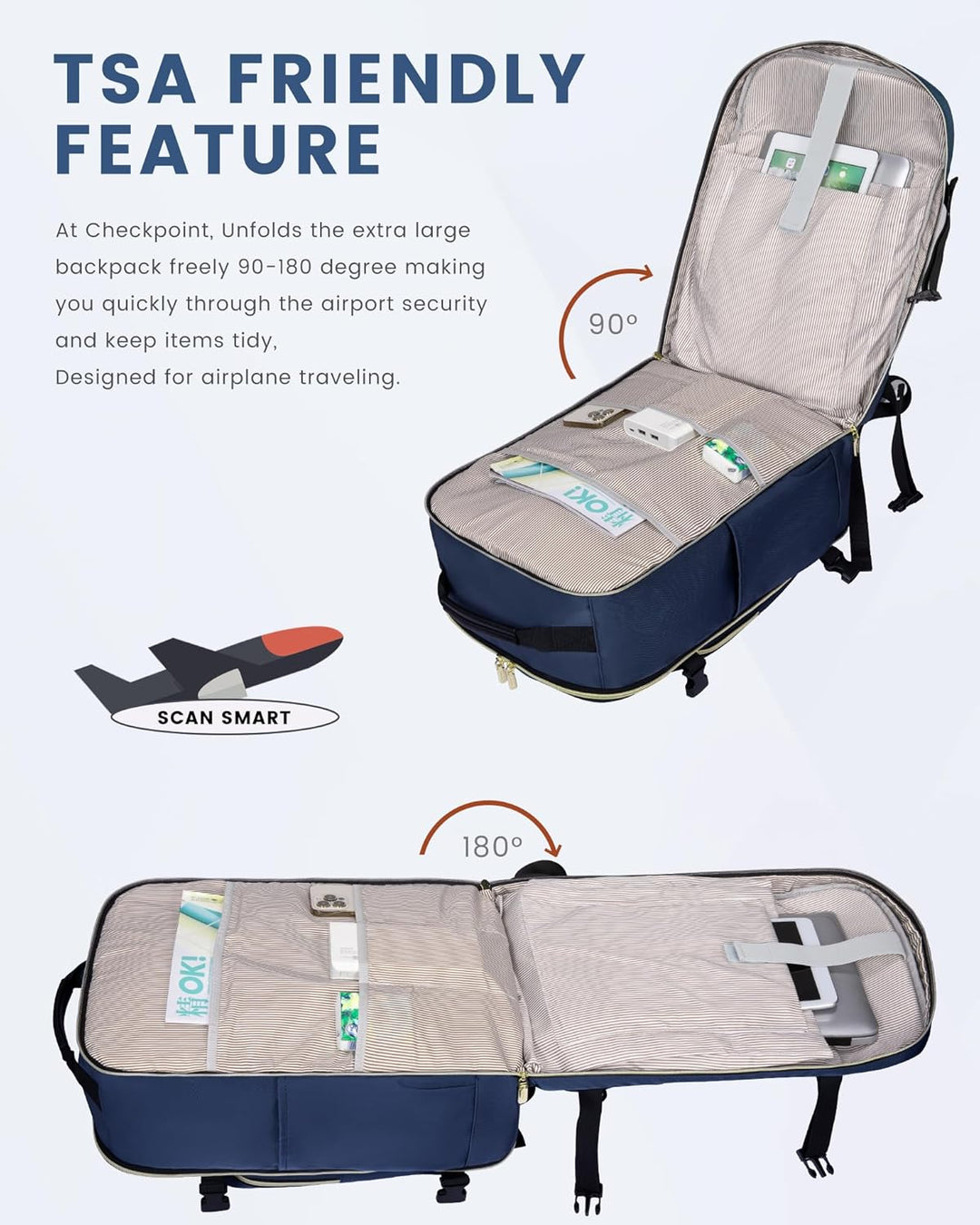 LOVEVOOK Handgepäck Rucksack Flugzeug, 40L Gross Reiserucksack Damen Kofferrucksack, Wasserdicht Rei