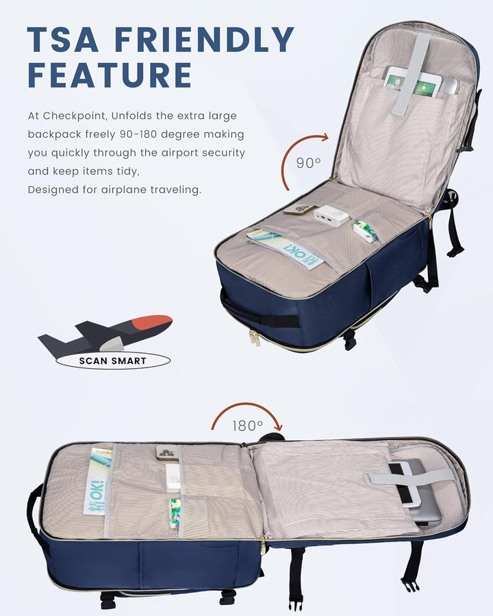LOVEVOOK Handgepäck Rucksack Flugzeug, 40L Gross Reiserucksack Damen Kofferrucksack, Wasserdicht Rei