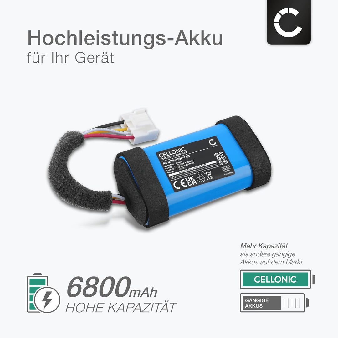 CELLONIC, Lautsprecherakku kompatibel mit JBL Flip 6 (6800mAh, 3.7V) Ersatzakku GSP-1S2P-F6D