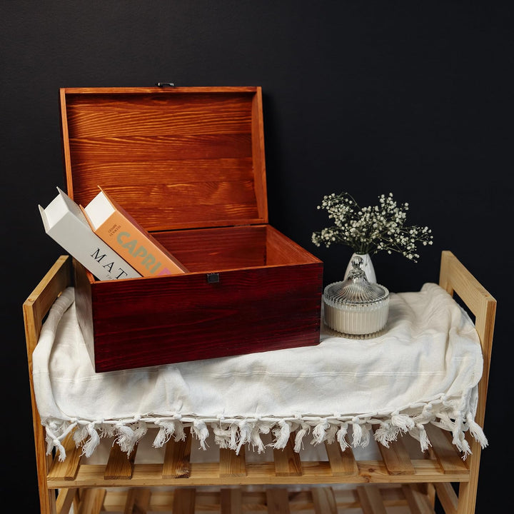 Creative Deco XXL Grosse Rot Holztruhe Holzkiste mit Deckel und Schloss | 34,5 x 25 x 19,2 cm | Scha