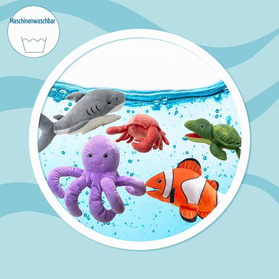 Das Leben ist eine Puppe, die mit einem bunten und beweglichen Mund gefüllt ist De-shark, De-shark