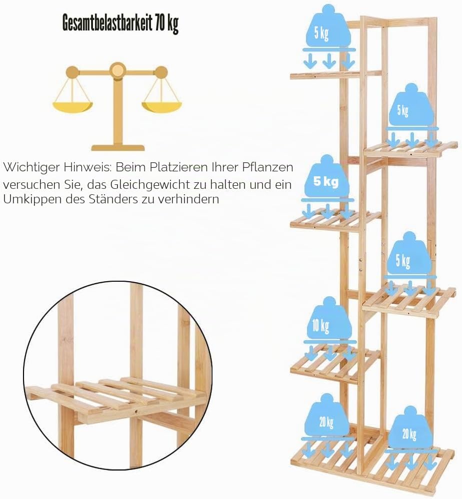 Medla Pflanzenregal Holz, Blumenständer mehrstöckig 7 Ablagen, Pflanzentreppe Blumenregal Standregal
