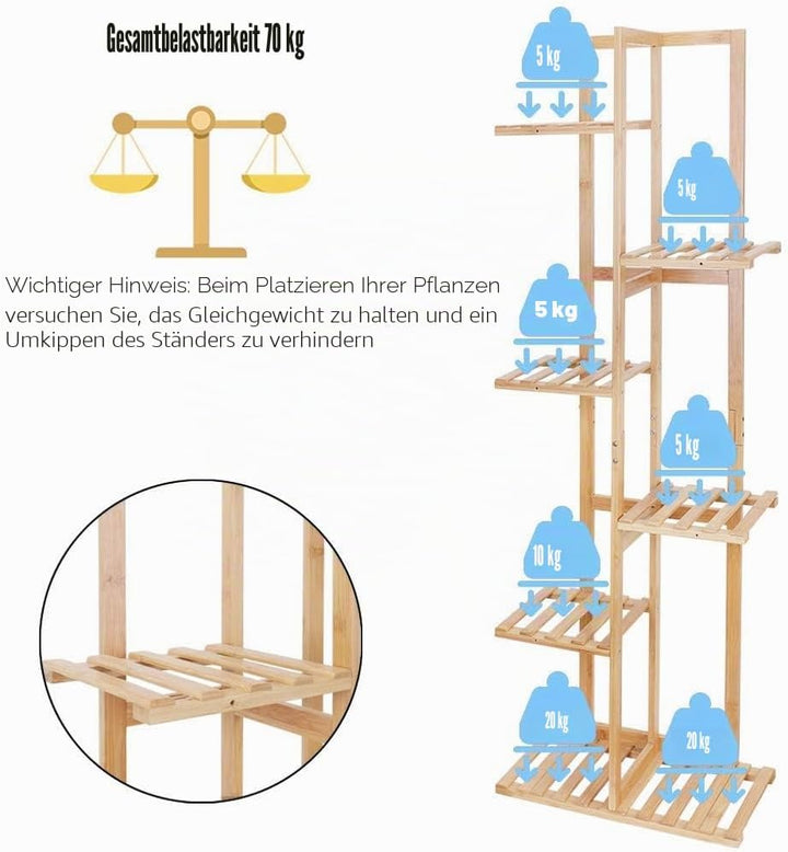 Medla Pflanzenregal Holz, Blumenständer mehrstöckig 7 Ablagen, Pflanzentreppe Blumenregal Standregal