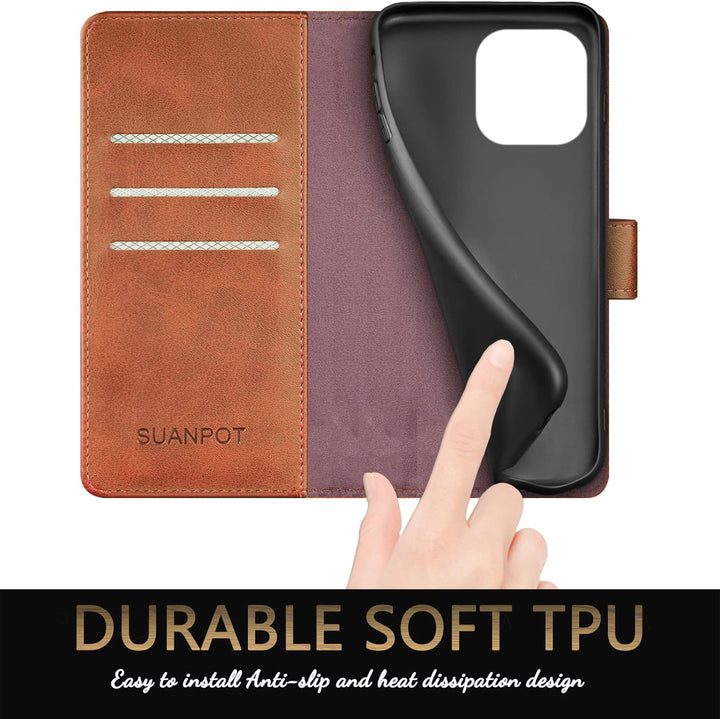 SUANPOT [RFID Schutz für iPhone 14 Pro Max 6.7" Hülle PU Leder Handyhülle Lederhülle Klapphülle Kart
