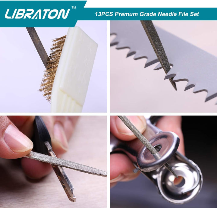 LIBRATON Nadelfeilen, Feilenset, Schlüsselfeilen, Diamant Feilen 13tlg, Holz und Metall, Mini Feilen