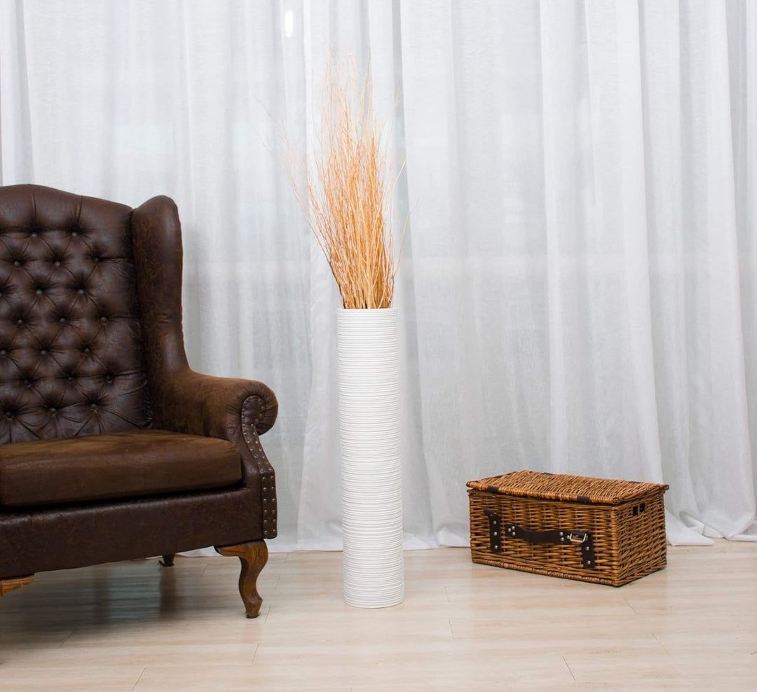 Leewadee Grosse Bodenvase für Dekozweige hohe Standvase Design Holzvase, Holz, 70 cm, Weiss 70 cm We