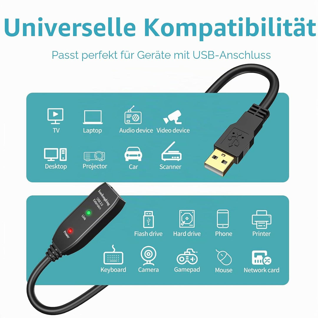 baolongking USB-Verlängerungskabel, 5 m, 10 m, 15 m, 20 m, USB 2.0, aktiver Repeater-A-Stecker auf A