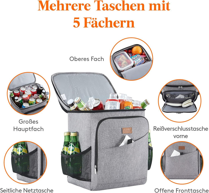 Lifewit 26L Kühlrucksack Thermo Rucksack Kühltasche Isolierte Cooler Bag Weich Doppeldecker für Pick