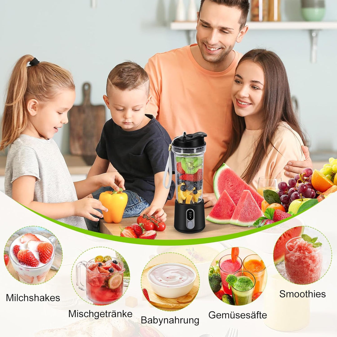 Tragbarer Mixer Smoothie Maker to go, 500ml Smoothie Mixer mit 4 Rostfreien Klingen Zerkleinert Eis