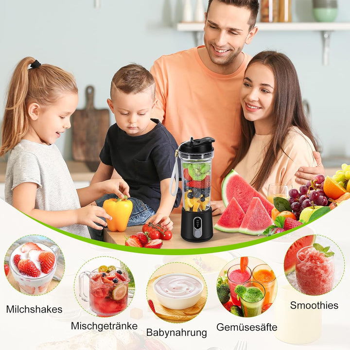 Tragbarer Mixer Smoothie Maker to go, 500ml Smoothie Mixer mit 4 Rostfreien Klingen Zerkleinert Eis