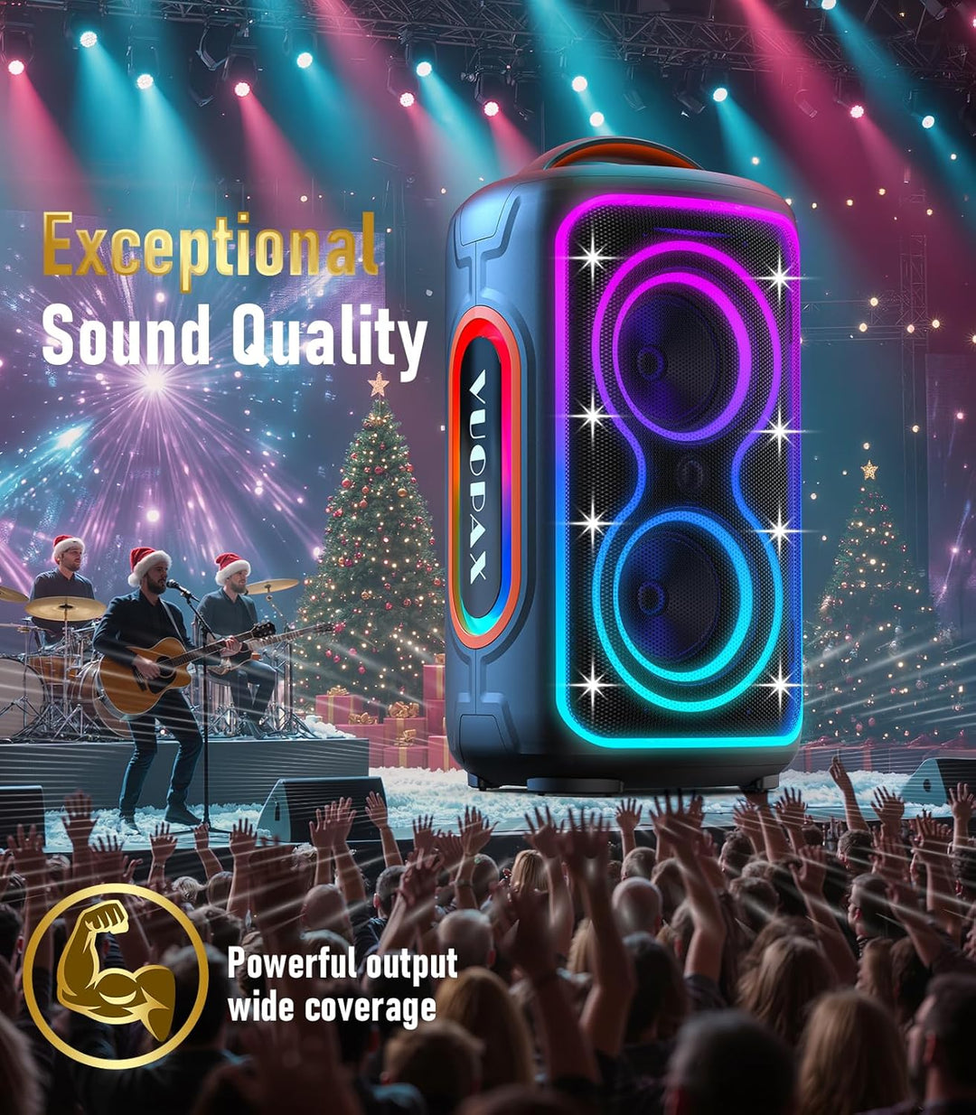 Bluetooth Lautsprecher Gross Party 200 watt, Tragbare Musikbox Bluetooth Subwoofer/LED-Lichtshow/IP6