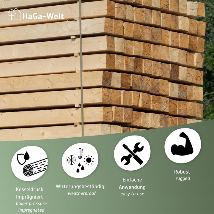 HaGa® - 5 Stück Robuste Kieferholz Holzpfosten in Braun - Grösse 100cm - 7cm x 7cm Kesseldruck imprä