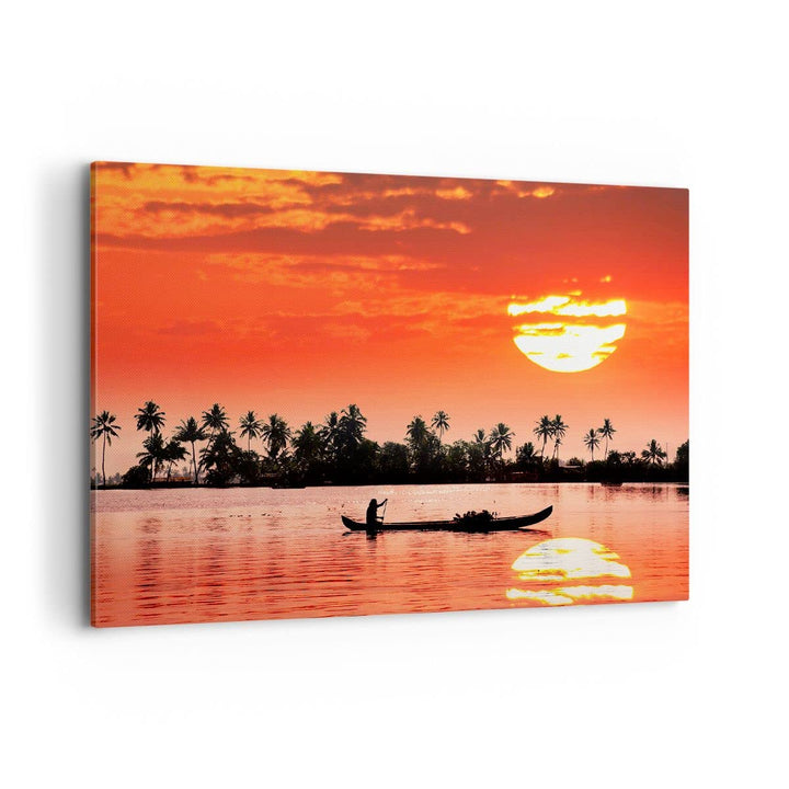 Bilder auf Leinwand 100x70cm Leinwandbild Kanal boot kultur sonnenuntergang Gross Wanddeko Bild Schl
