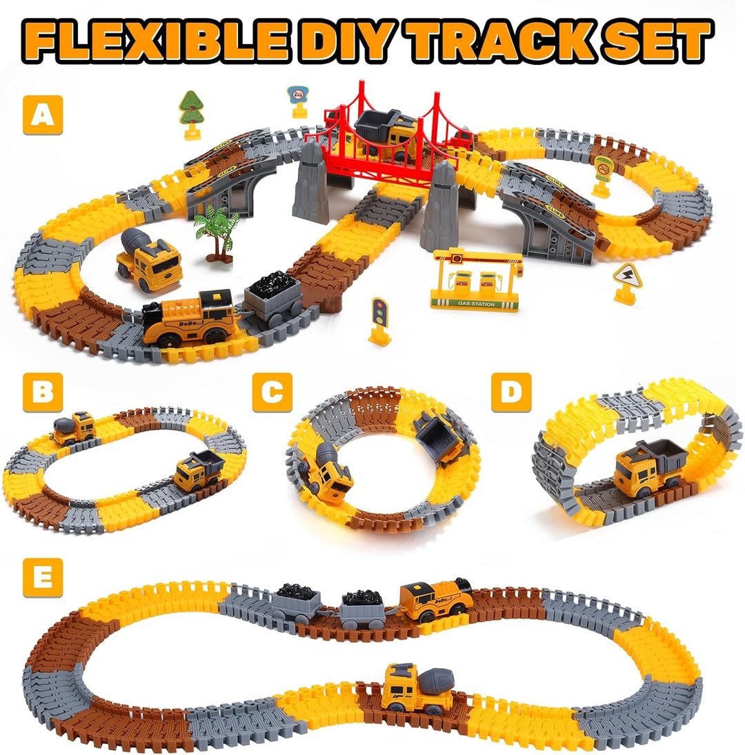 EagleStone Konstruktions Rennbahn Set für Kinder 206 Teile Flexibles Spielzeuggleis mit 1 Elektrisch