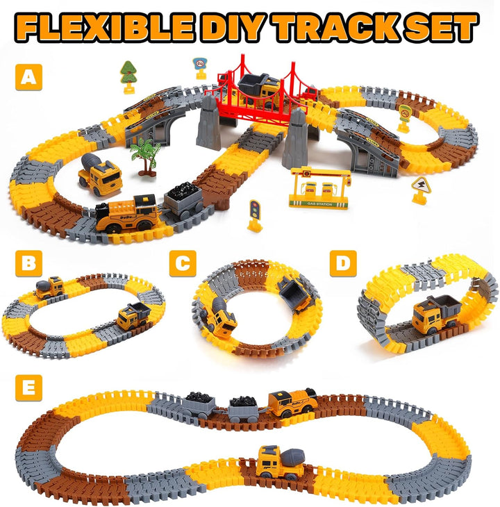 EagleStone Konstruktions Rennbahn Set für Kinder 206 Teile Flexibles Spielzeuggleis mit 1 Elektrisch