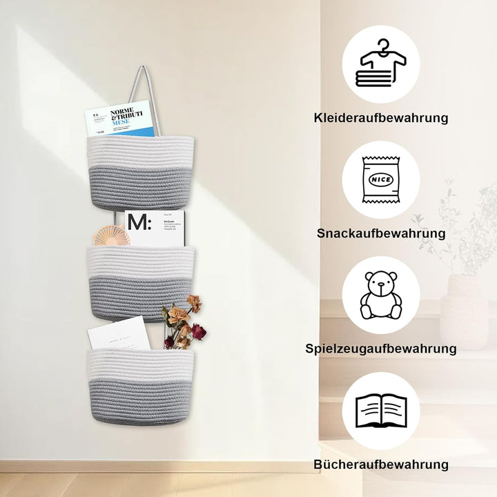 Vielseitiger Hänge-Organizer aus gewebtem Baumwollseil für Bad, Kinderzimmer und Schlafzimmer (Weiss