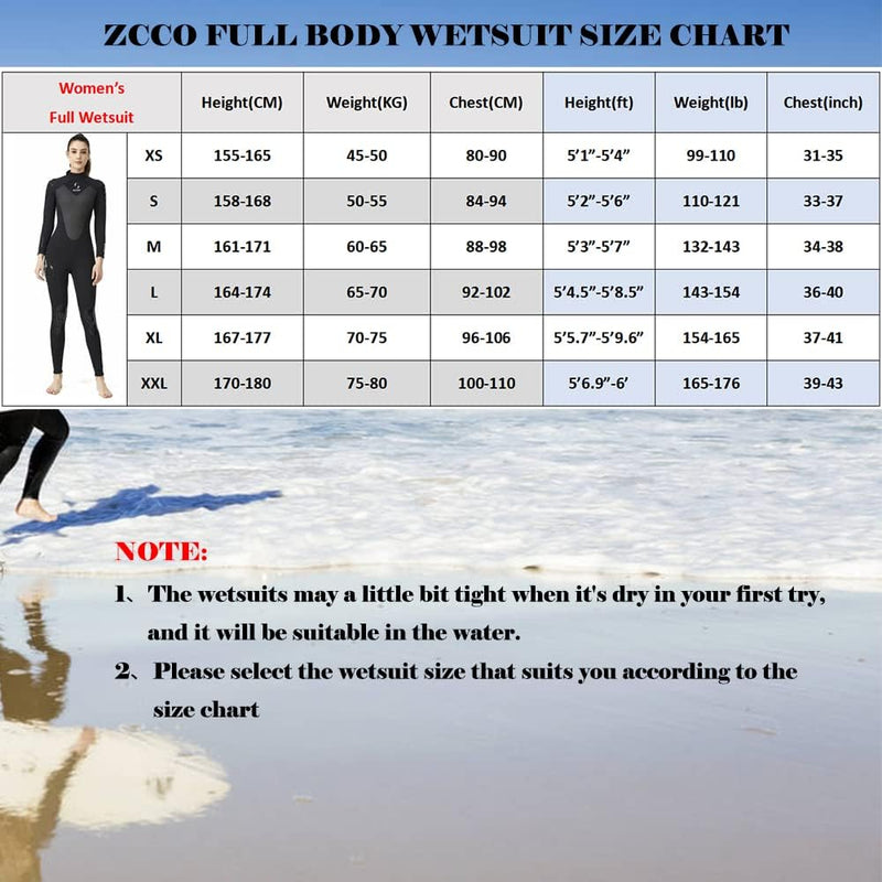 ZCCO Damen 3mm Neopren Neoprenanzug, Langarm-Neoprenanzug mit Reissverschluss hinten, Einteiler für