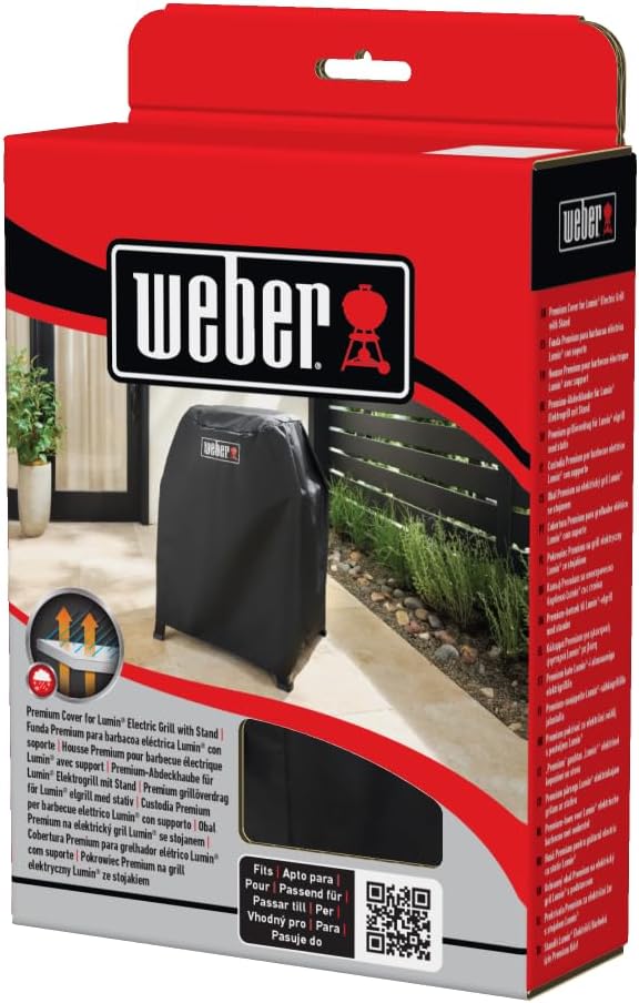 Weber Premium Grill Abdeckhaube für Lumin mit Stand, atmungsaktiv UV- & wasserbeständig, Schutz for