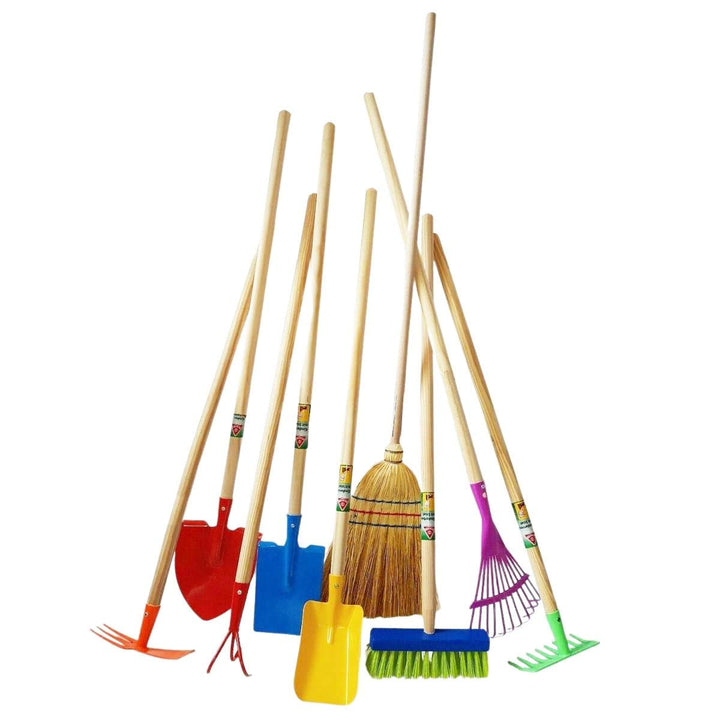 Rekord 300997 Kinder Gartengeräte Set 9-teilig Schaufel, Spaten, Rechen, Besen, Laubbesen, Grubber,