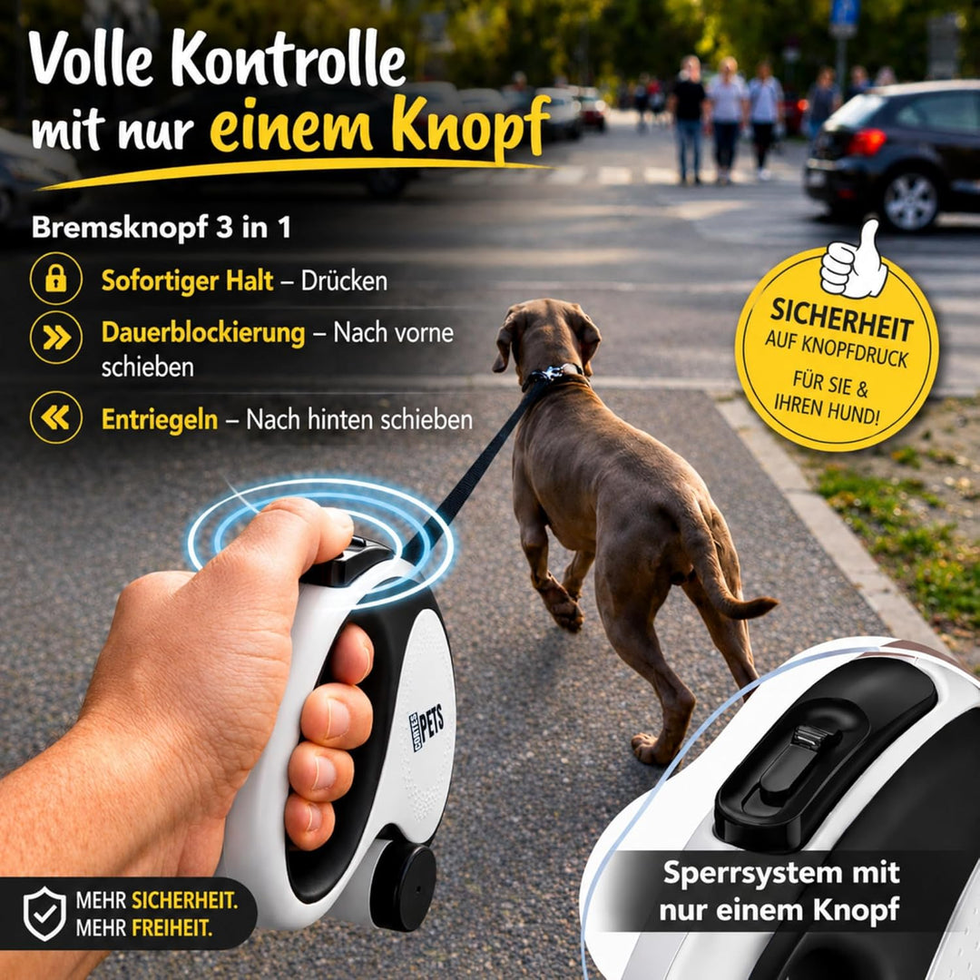 CORTESPETS® Rollleine – Hundeleine mit Kotbeutel – Ausziehbar bis zu 5 m – Für grosse und mittelgros