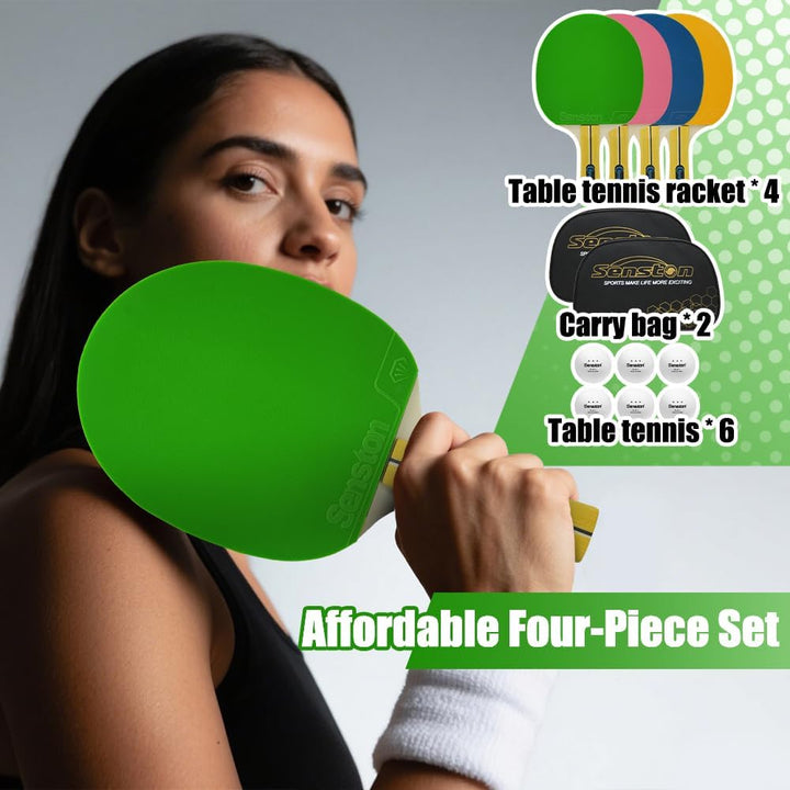 Senston Tischtennisschläger-Set (4 Schläger) – Farbenfrohe Optionen für lockere Wettkämpfe und Famil