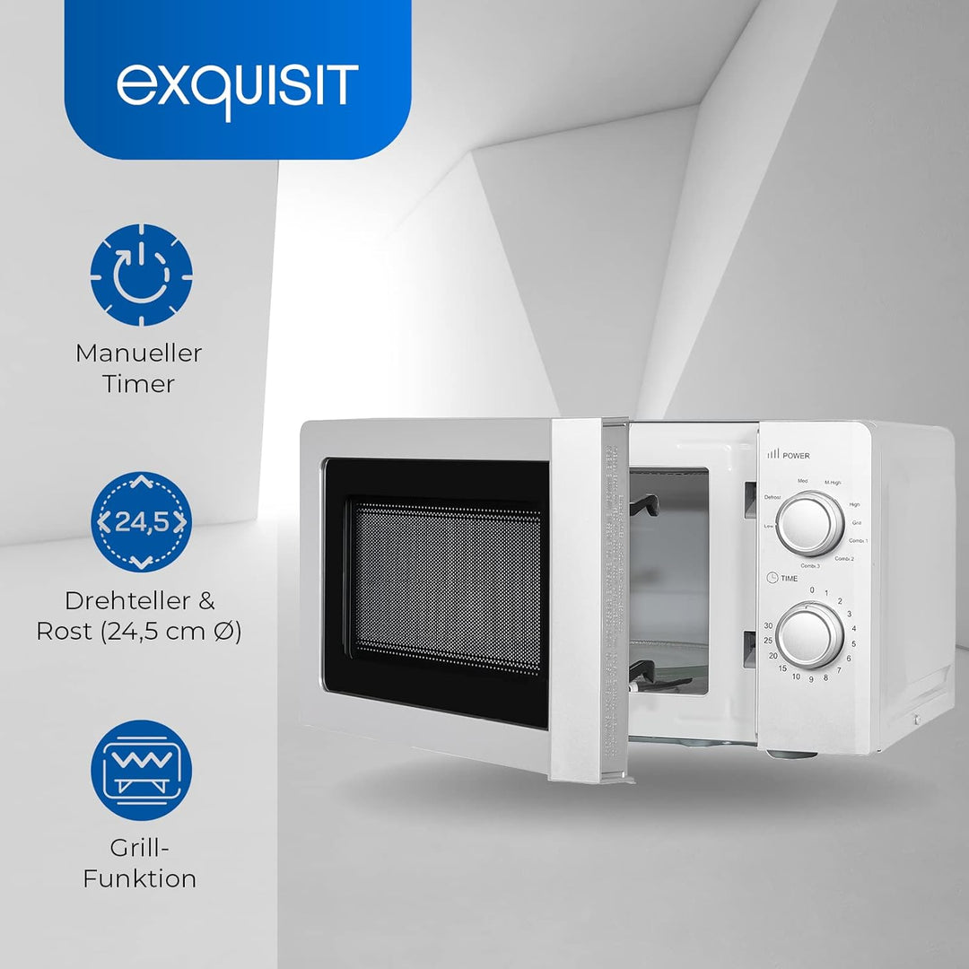Exquisit Mikrowelle MW717-070G silber | Standgerät | 900 W Grill | Drehteller 245 mm Ø | Garraum 20