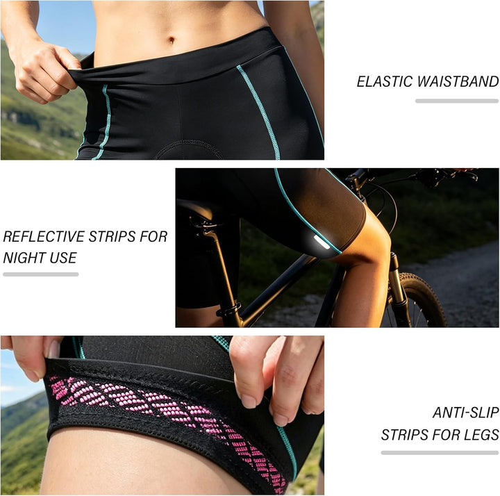Santic Gepolsterte Kurz-Radlerhose für Damen mit 3D-Polstereinsatz Praktischer Seitentasche und UPF