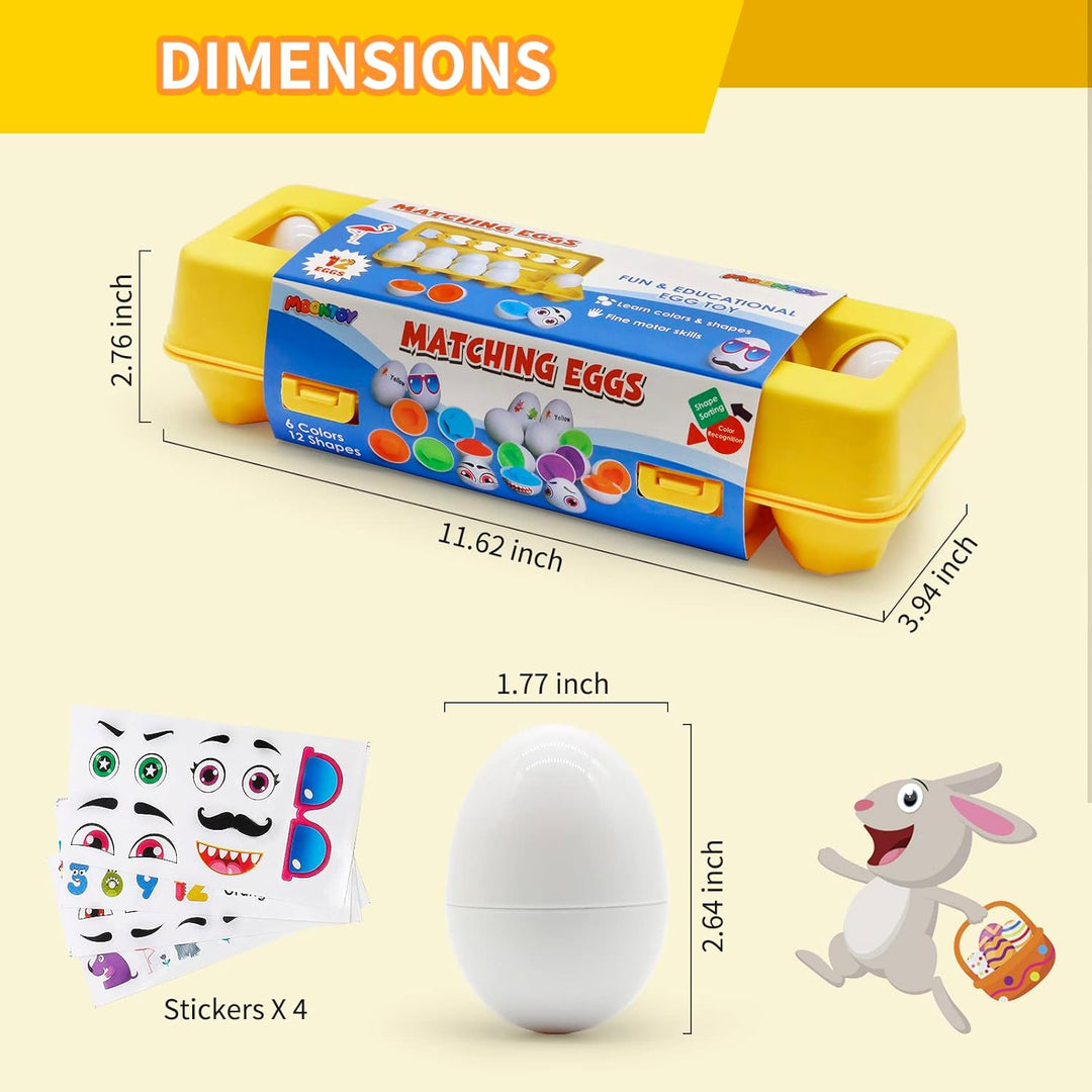 MOONTOY Montessori Eier Spielzeug für 1 2 3 Jahre Jungen Mädchen, Passende 12 Pcs Farbe & Form Erken