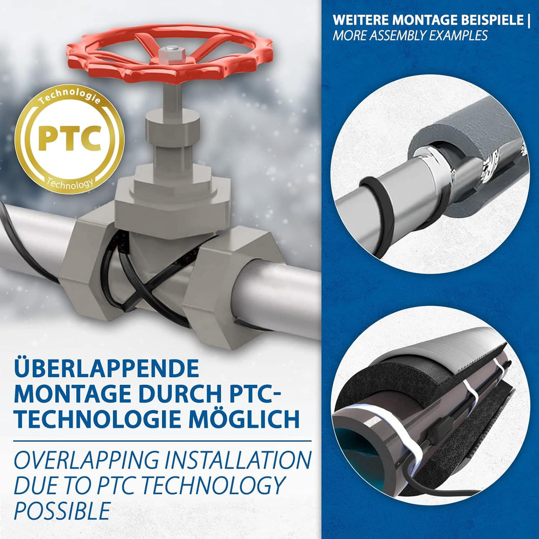 Wasserfeste Rohrbegleitheizung 10m mit eingebautem Thermostat Dachrinnenheizung 10m Nur Heizkabel, 1