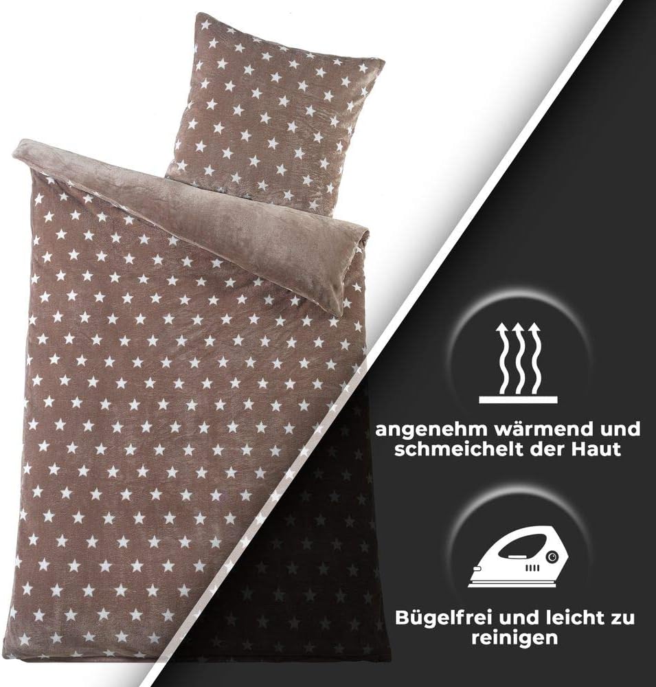 MALIKA Warme Winter Plüsch Sterne Wende-Bettwäsche Nicky-Teddy &