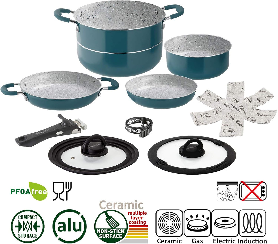 Brunner Carezza NG Camping-Kochgeschirr-Set aus Keramik mit Leichter Beschichtung, stapelbar, Ø 22 c
