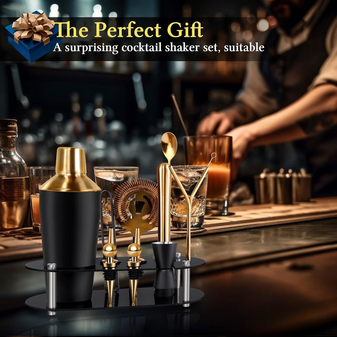Zanfqvo Cocktail Shaker Set - 14 Stück Edelstahl Cocktail Set mit Ständer und Rezeptbuch - 700ml Per