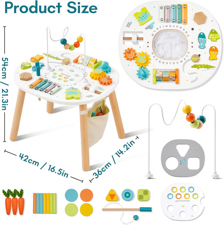 Giant bean Holz Aktivitätstisch für Kinder 1+, 11-in-1 Activity Tisch mit Lern und Motorik Spielzeug
