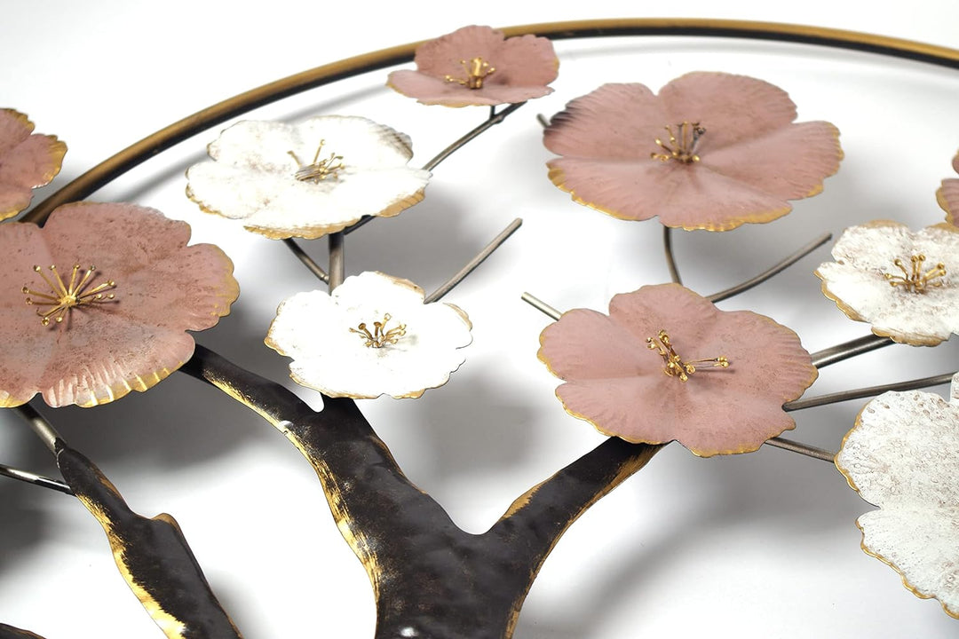 Kobolo Metallbild 3D Wanddeko - Cherry Blossom - aus Metall in Pastell- und Goldtönen