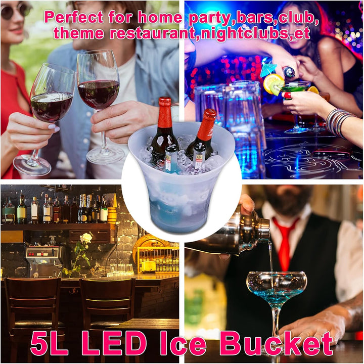 Led Eiskübel,sektkühler Led, 5L Led Eiseimer,Farbe Kann Eingestellt Werden, Bunter Farbverlauf,Bunte
