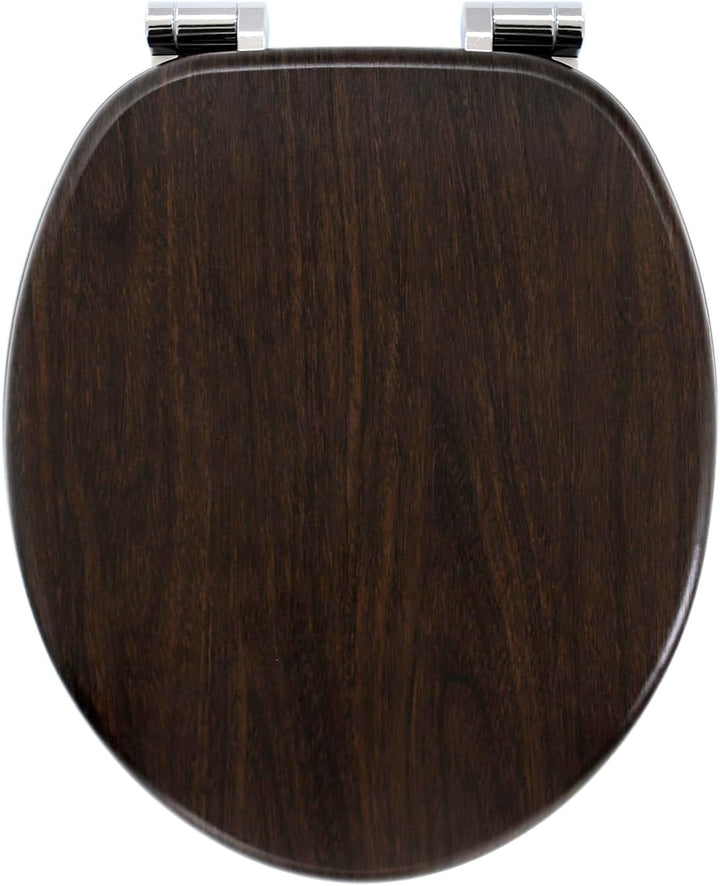 WC Sitz mit Absenkautomatik, Toilettendeckel aus MDF Holz, Toilettensitz mit Holzoptik-Furnier (Dunk