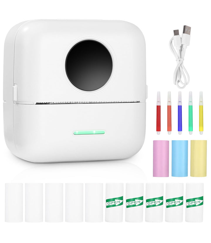 Mini Drucker,Tragbarer Mini Fotodrucker,Wireless Fotodrucker Thermodrucker mit 13 Rollen Druckerpapi