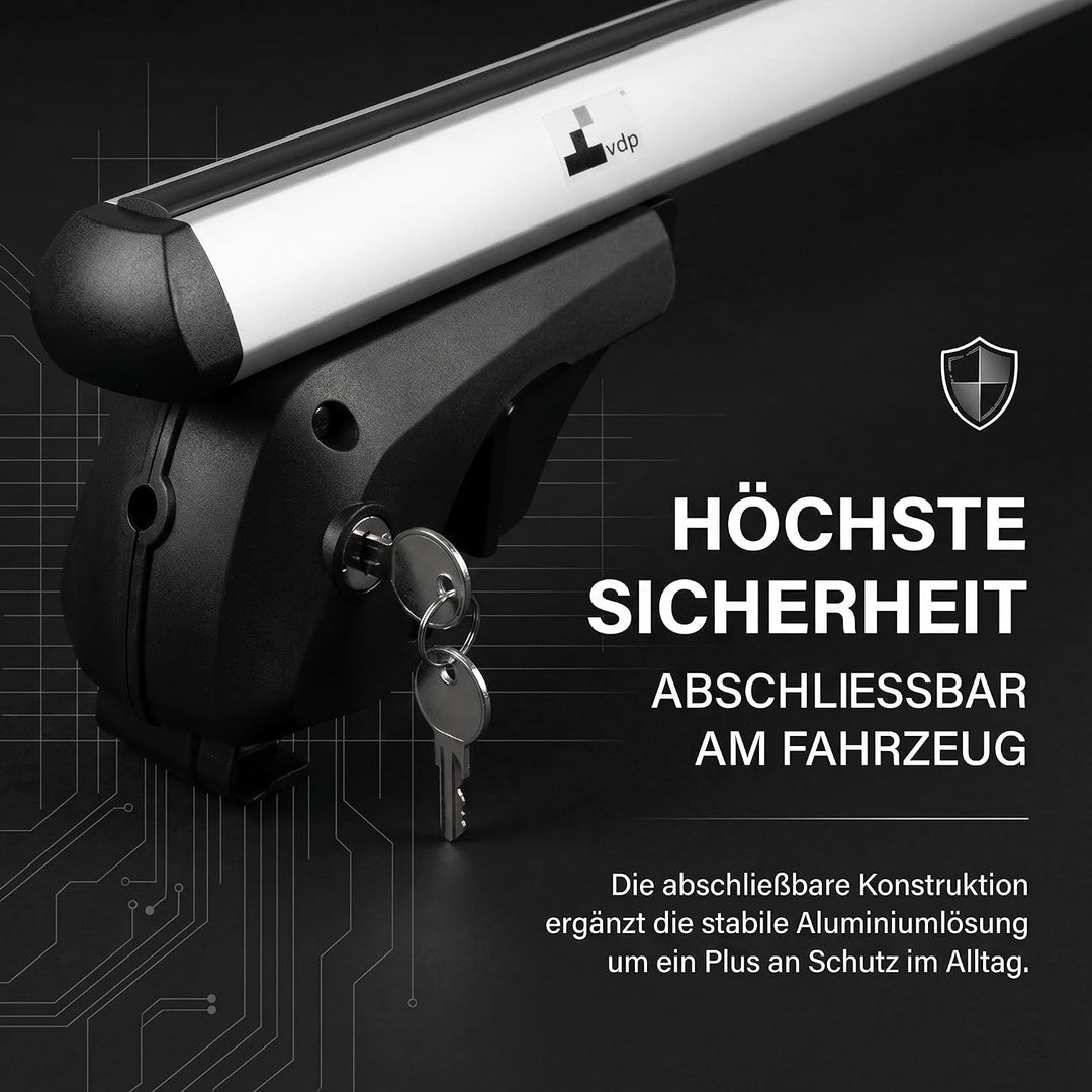 Dachträger universal - VDP Aluminium Relingträger 120 cm für offene Dachreling, universal Dachträger