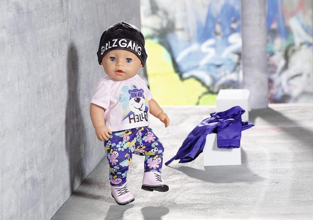 BABY born Deluxe Kalte Tage Set aus blauem Mantel, Mütze, Shirt, Leggins und Stiefeln,für 43 cm Pupp
