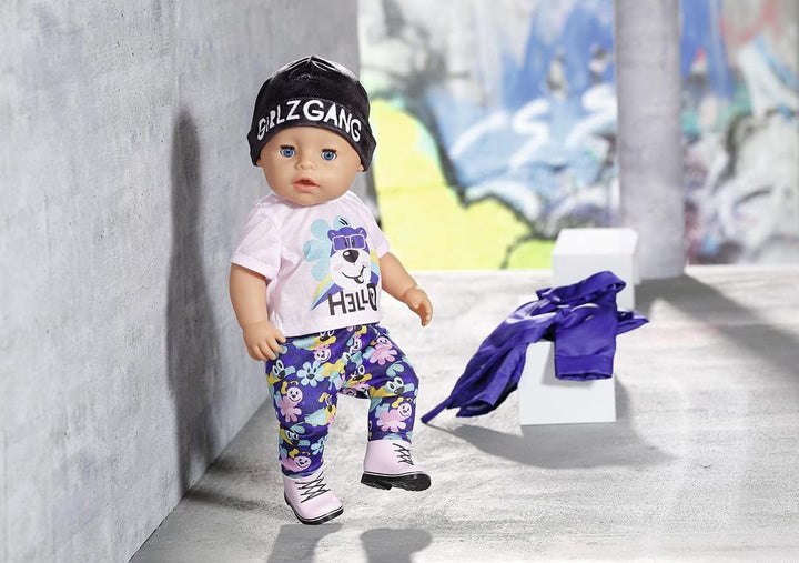 BABY born Deluxe Kalte Tage Set aus blauem Mantel, Mütze, Shirt, Leggins und Stiefeln,für 43 cm Pupp