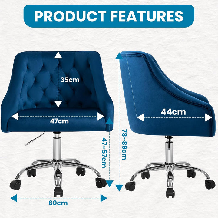 Homeoffice Bürostuhl aus Samt, ergonomischer Schreibtischstuhl höhenverstellbar, Drehstuhl mit Rolle