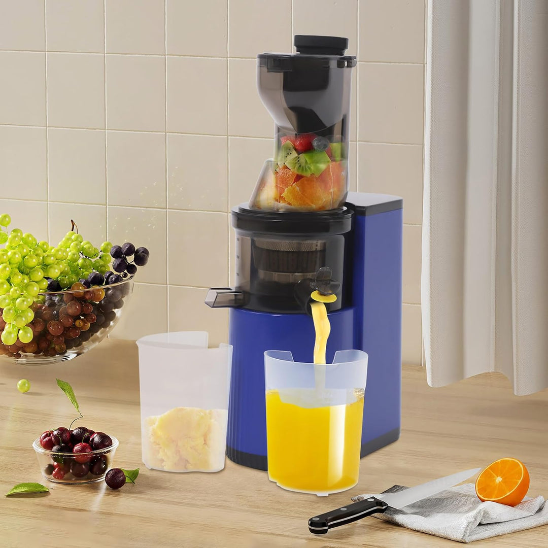 Entsafter Obst und Gemüseentsafter, Slow Juicer mit Tresterbehälter | schonende Entsaftung, verstopf