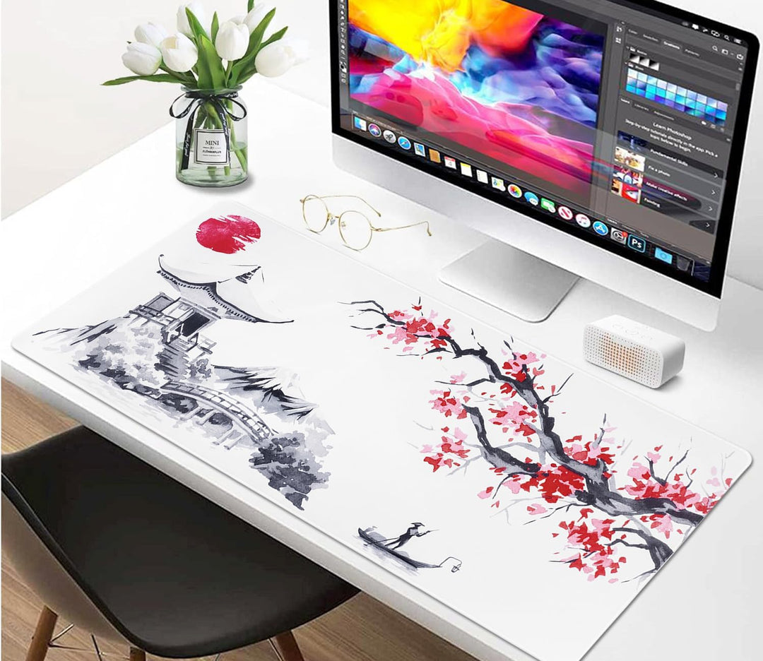 Niviy Gaming Mauspad Sakura Weiss XXL 900x400mm | Grosse Mousepad Tischunterlage mit wasserdichter O