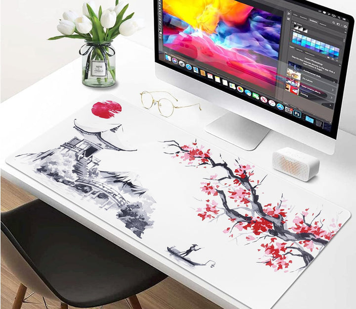 Niviy Gaming Mauspad Sakura Weiss XXL 900x400mm | Grosse Mousepad Tischunterlage mit wasserdichter O