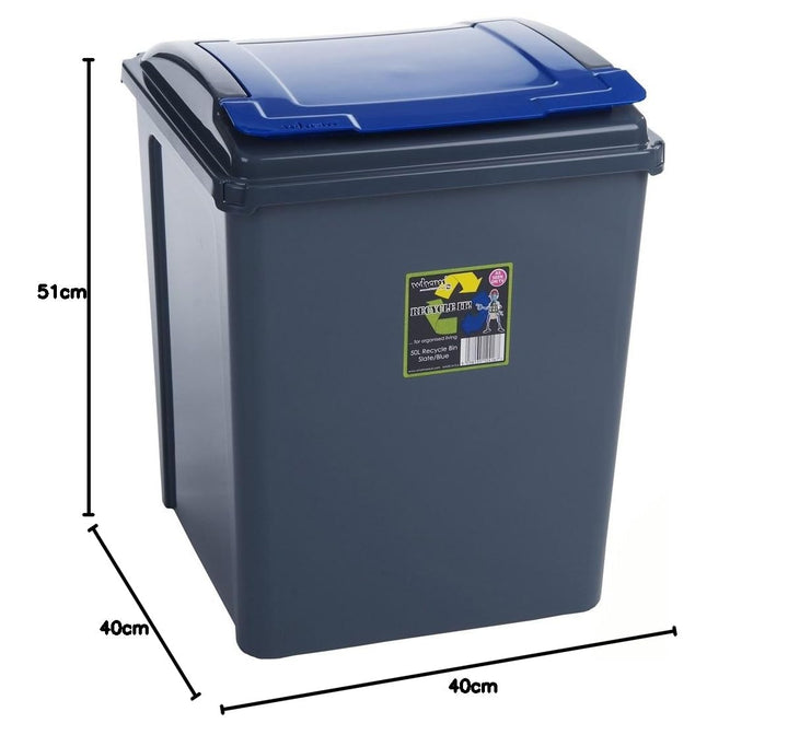 #11 50 Liter Recyclingtonne mit abnehmbaren Deckel 40x51cm in Graphit-Blau Mülleimer Abfalleimer Dec