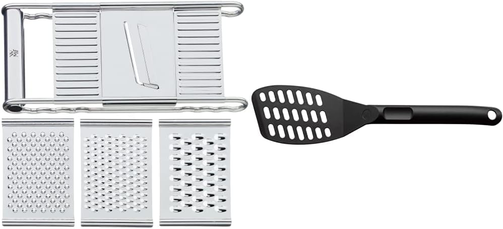 WMF Gourmet Gemüsereibe 12 x 18 cm, Edelstahl Reibe mit 4 Aufsätzen zum Hobeln & Pfannenwender Kunst