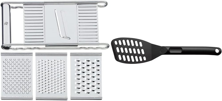 WMF Gourmet Gemüsereibe 12 x 18 cm, Edelstahl Reibe mit 4 Aufsätzen zum Hobeln & Pfannenwender Kunst